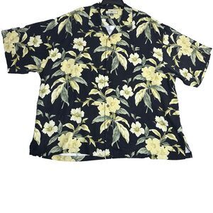 Tommy Bahama Mens XXL Silk Shirt Black Floral Banana Leaf Aloha Camp Relaxed Fit